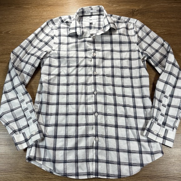 Calibrate Slim Fit Dress Shirt Men's Medium M White Navy Check Plaid Long Sleeve - Picture 1 of 8